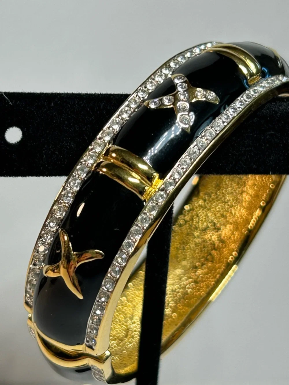 Gold-Tone Black Enamel X Accent Bangle Bracelet